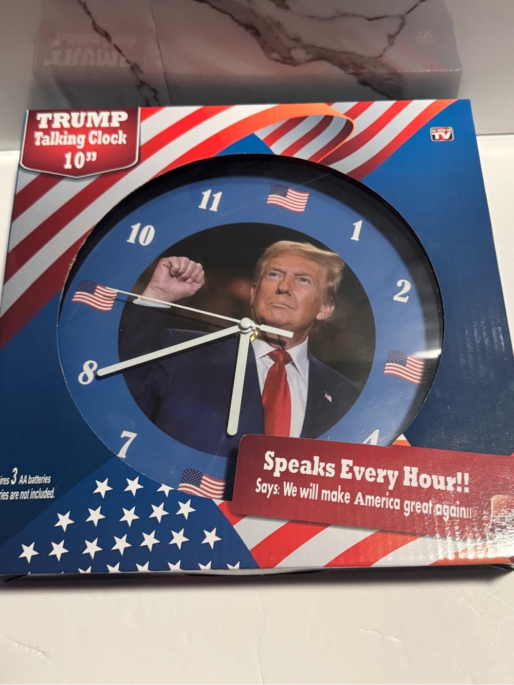 Blue Patriotic Talking Wall Clock with American Flag Accents